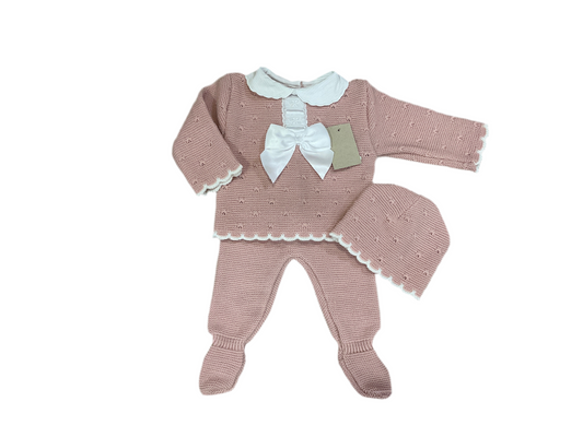 Conjunto bebé en rayas beige y rosa