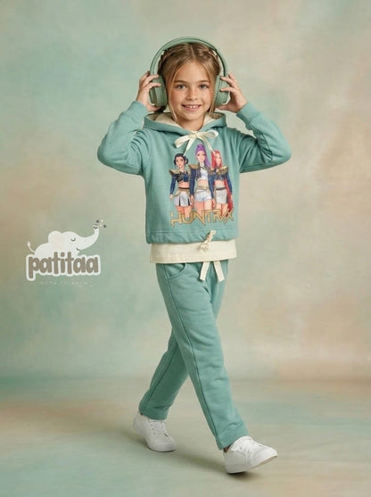 Chandal niña tres piezas verde agua K- Pop - Patitaa - moda infantil CHICLE 