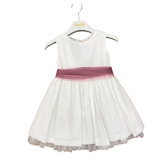 Vestido niña blanco y fajín en rosa fuerte - de Coco Acqua Ceremonia