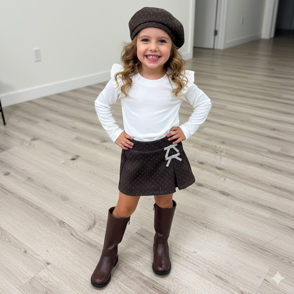 Conjunto falta pantalón marrón con boina -Pronta Moda