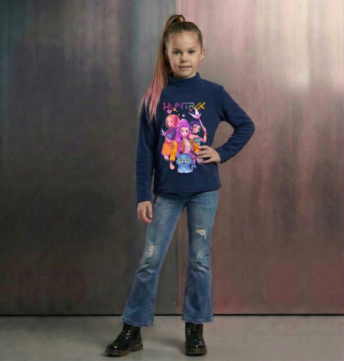 Camiseta polar azul marino de K-Pop - Pronta moda