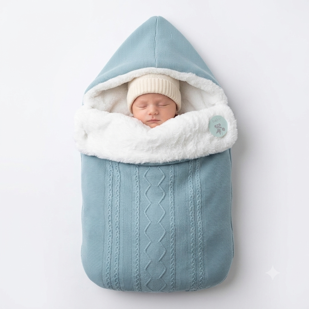 Saco bebe de Punto con Capucha y Forro de Pelo en verde