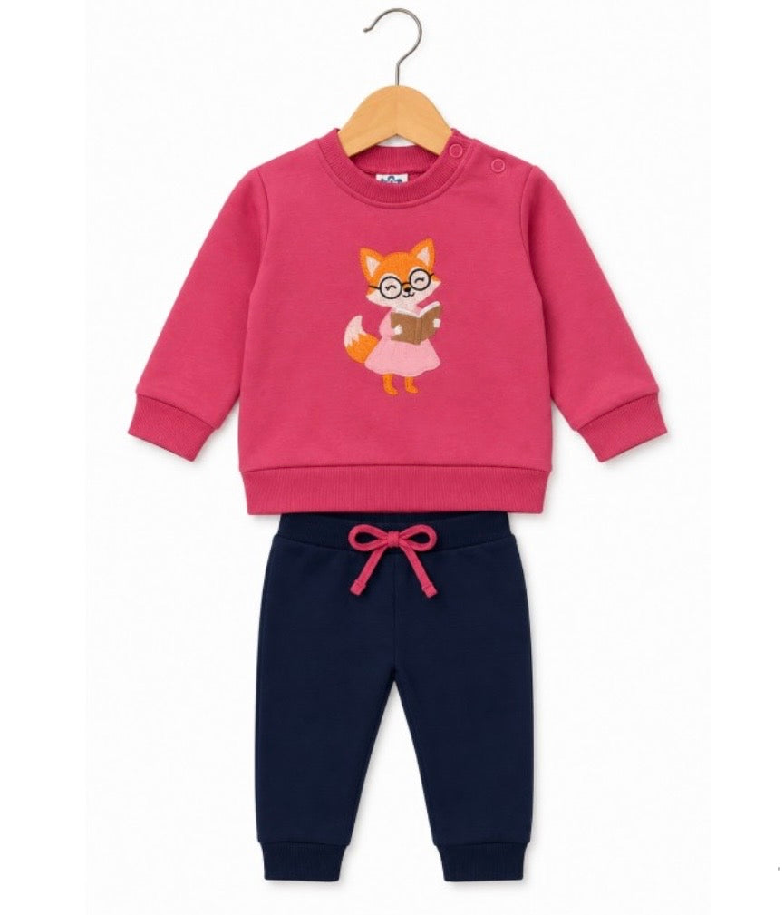 Chándal en coral BB niña zorrito con libro