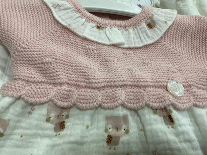 Vestido bebé de lana y tejido de búhos