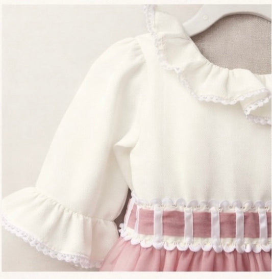 26027 Vestido Ceremonia Romantic en rosa - Frontal - Moda Infantil Chicle