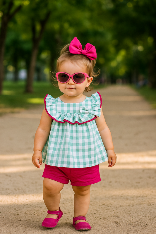 Conjunto niña con blusa cuadros vichy  - Coco Acqua 2025