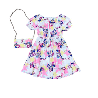 Vestido fondo blanco de las guerreras K-pop con bolso - Pronta Moda