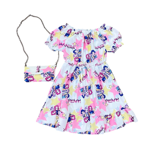 Vestido fondo blanco de las guerreras K-pop con bolso - Pronta Moda