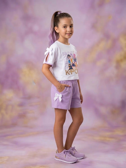 Conjunto short lila con lazo  - K- Pop