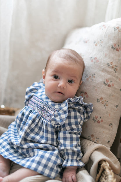 Vestido niña bebé vicky en blanco y azul - Coco Acqua