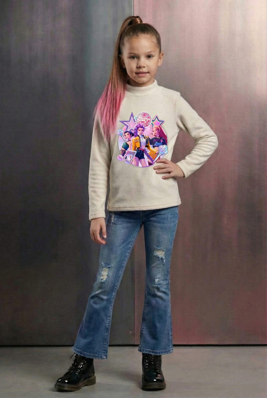 Camiseta polar beige de K-Pop - Pronta moda