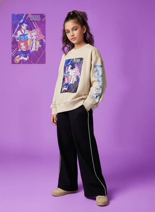 Chandal niña con sudadera beige K- Pop - Pronta Moda