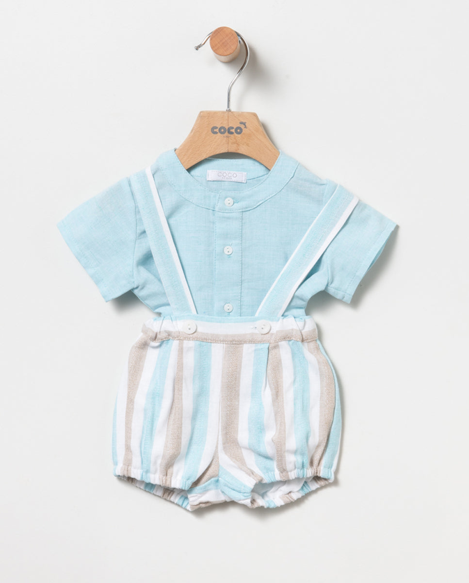 Conjunto de niño de blusa con ranita en turquesa