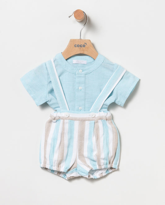 Conjunto de niño de blusa con ranita en turquesa