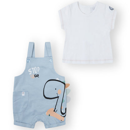 Camiseta y Peto bebé en azul con dino  - Yatsi
