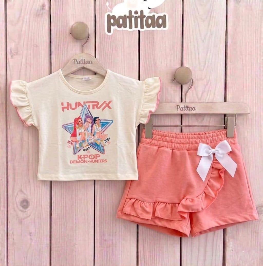 Conjunto falda pantalón con volante en coral - K- Pop