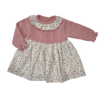 Vestido niña con cuerpo en lana en rosa palo