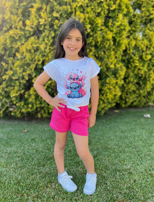 Conjunto niña de Angel y Stitch en fucsia 🩷