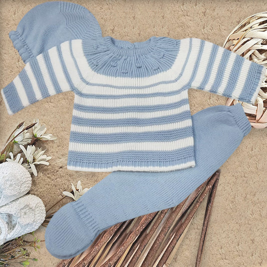 Conjunto de tres piezas en celeste con rayas - Lupetto