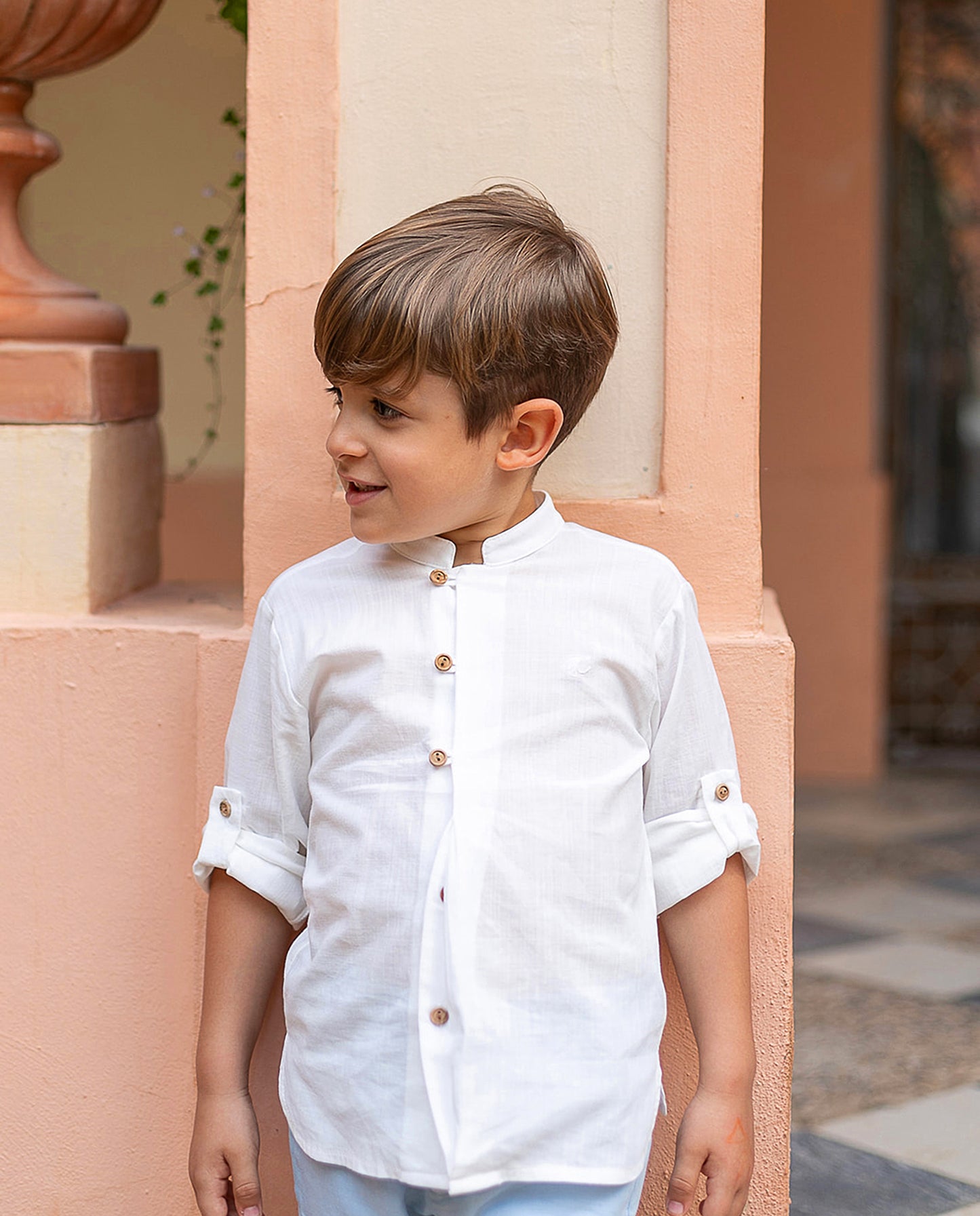 Conjunto niño, camisa + bermuda en azul cielo  - Coco Acqua colección 2025