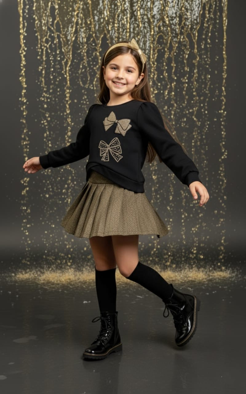 Conjunto de niña con falda color dorado