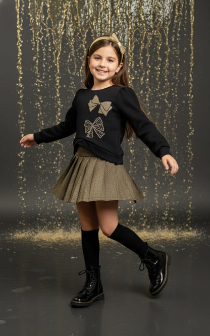 Conjunto de niña con falda color dorado