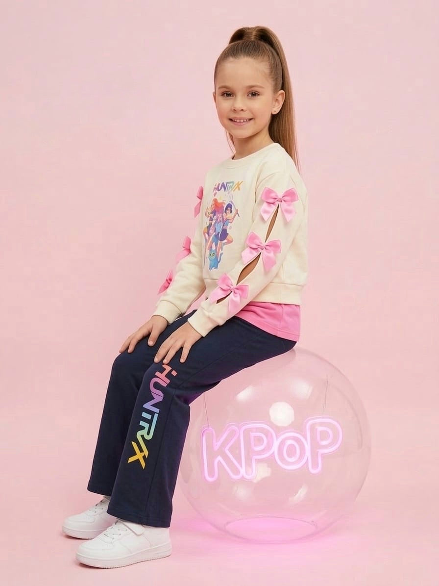 Conjunto tres piezas lazos rosas K- Pop -