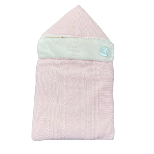 Saco bebe de Punto con Capucha y Forro de Pelo en rosa