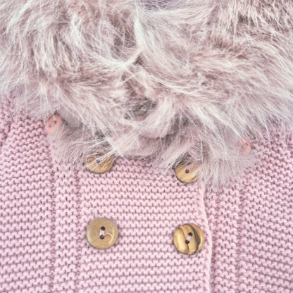 Abrigo de punto, con pelo en capucha, color rosa empolvado - Baby