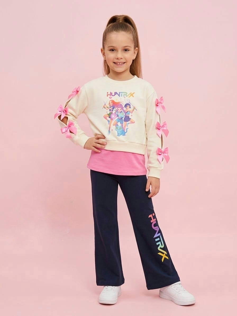 Conjunto tres piezas lazos rosas K- Pop -