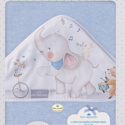 Capa baño bebé elefante en azul- Don Algodón