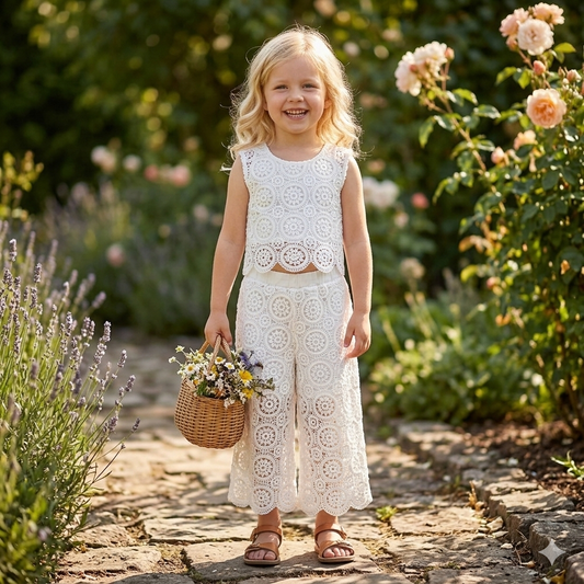 Conjunto niña bohemio en blanco - Pronta Moda