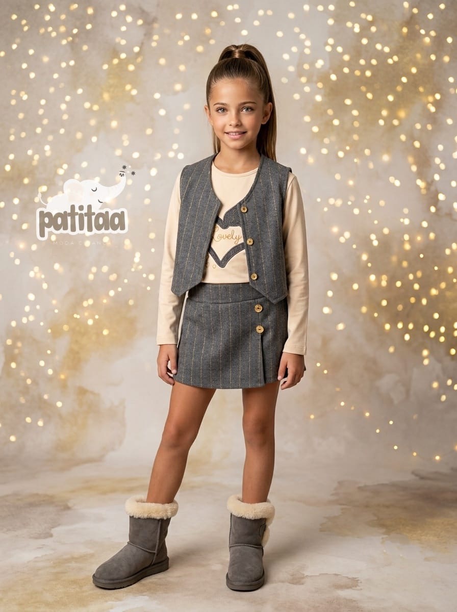 Conjunto de niña con chaleco  4- 12 años - Patitaa