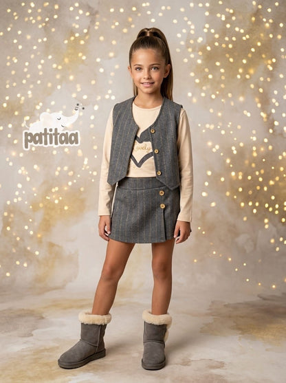 Conjunto de niña con chaleco  4- 12 años - Patitaa