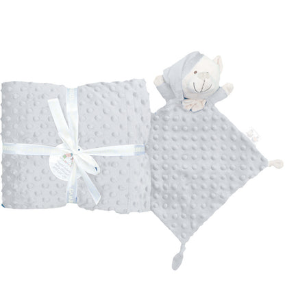 Set regalo en gris, manta y doudou de topos, Gamberritos