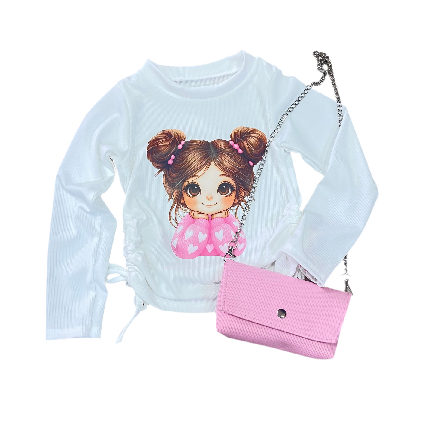 Camiseta muñeca corazones con bolso, de niña - Pronta moda