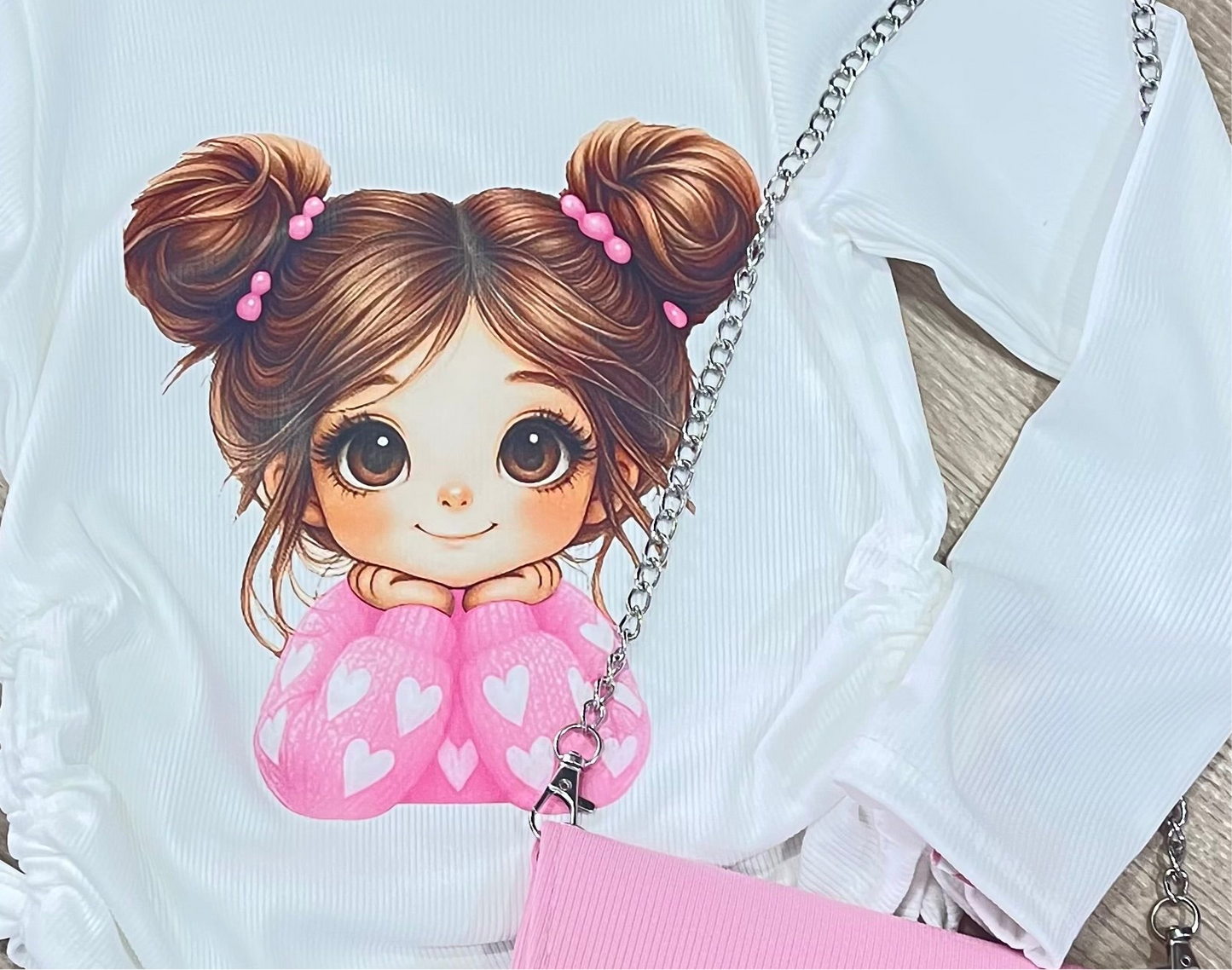 Camiseta muñeca corazones con bolso, de niña - Pronta moda