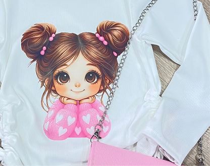 Camiseta muñeca corazones con bolso, de niña - Pronta moda