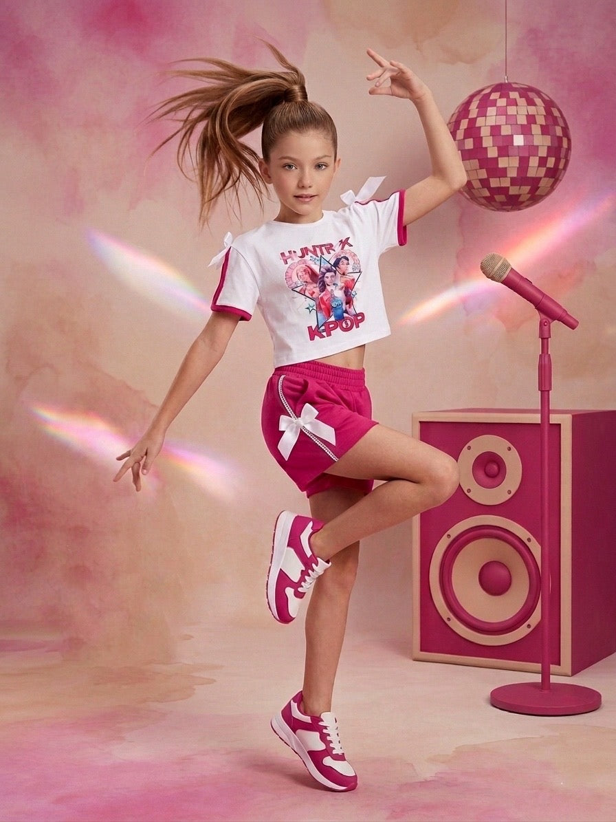 Conjunto fucsia Sporty Chic con lazos - K- Pop