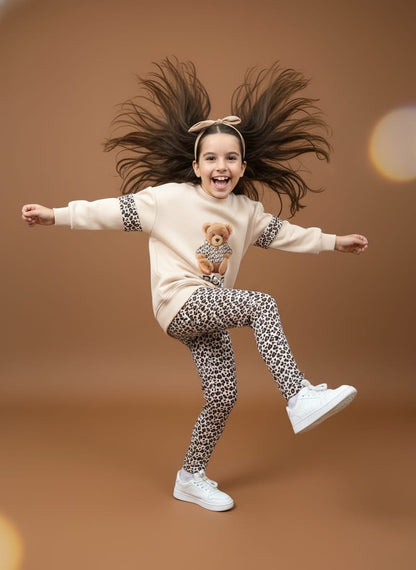 Chándal Niña "Wild Bear" (Leopardo y Beige) - Pronta moda