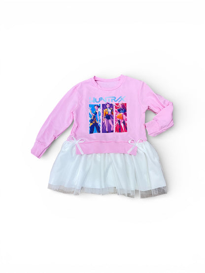Vestido rosa con tul de niña K-pop - Pronta Moda