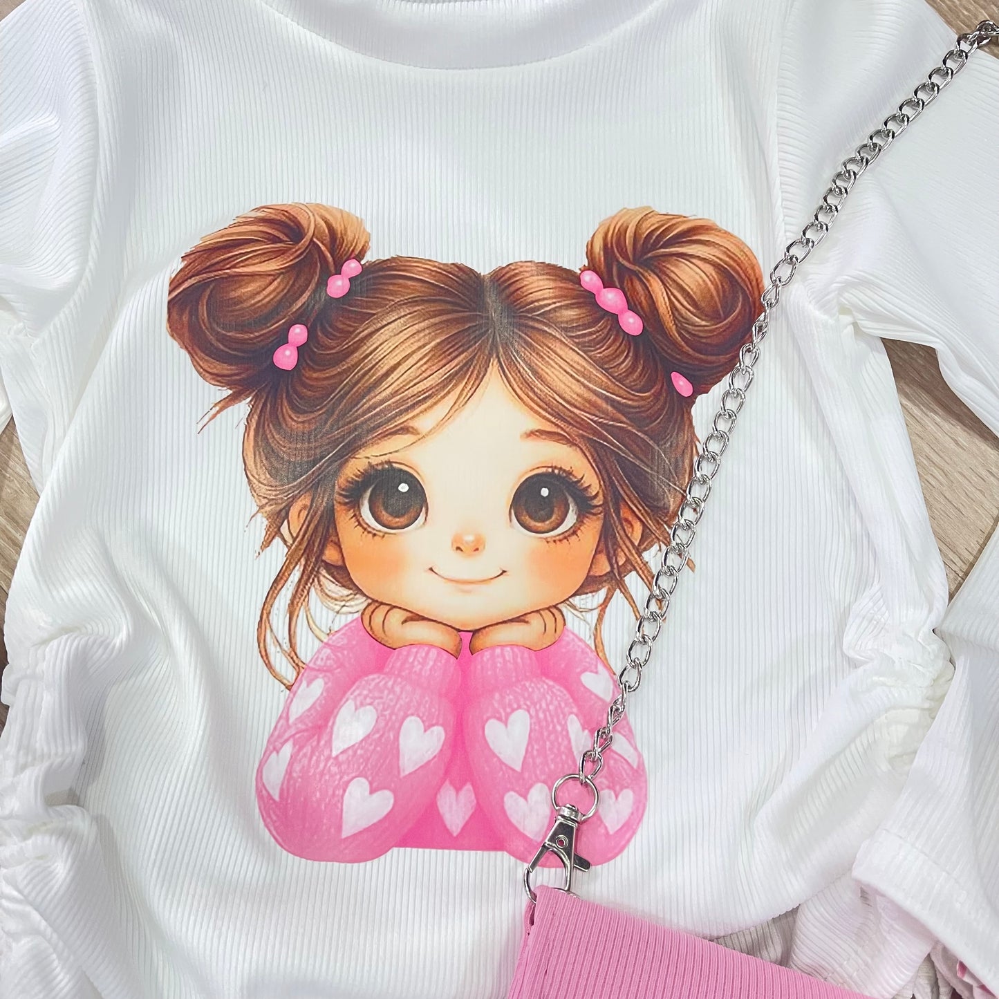 Camiseta muñeca corazones con bolso, de niña - Pronta moda