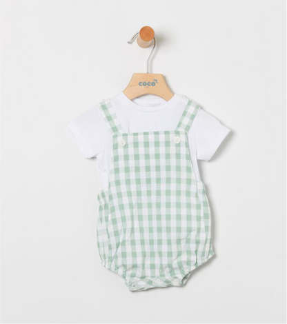 Peto niño en cuadros verde con camiseta blanca - Coco Acqua 2025