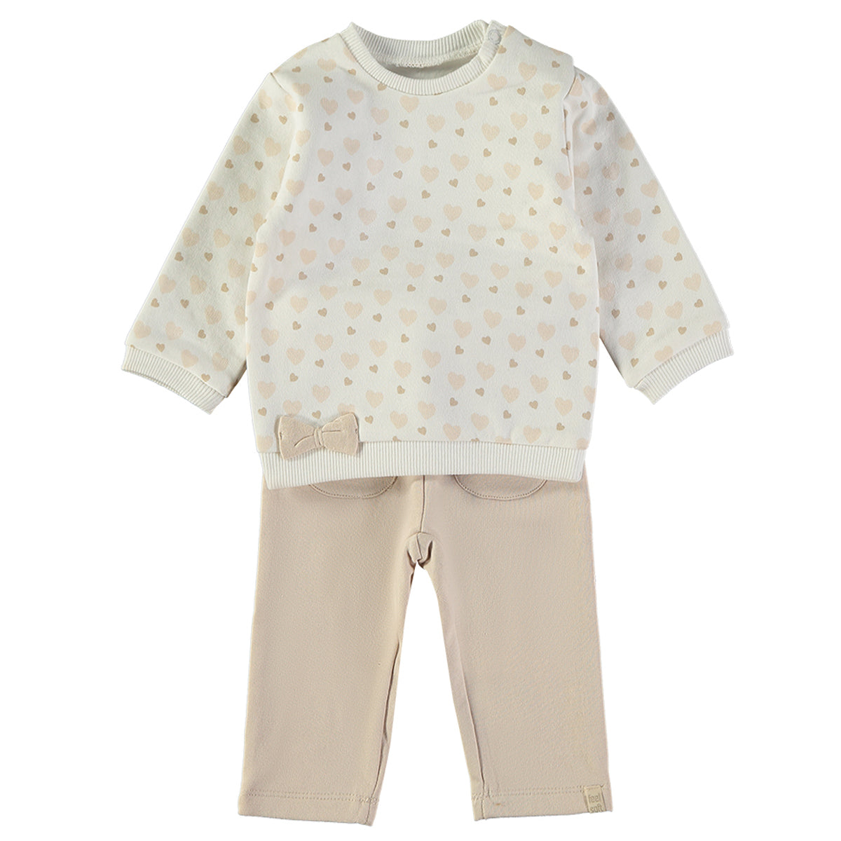 Conjunto bebé niña corazones beige - Babybol