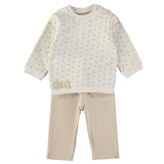 Conjunto bebé niña corazones beige - Babybol