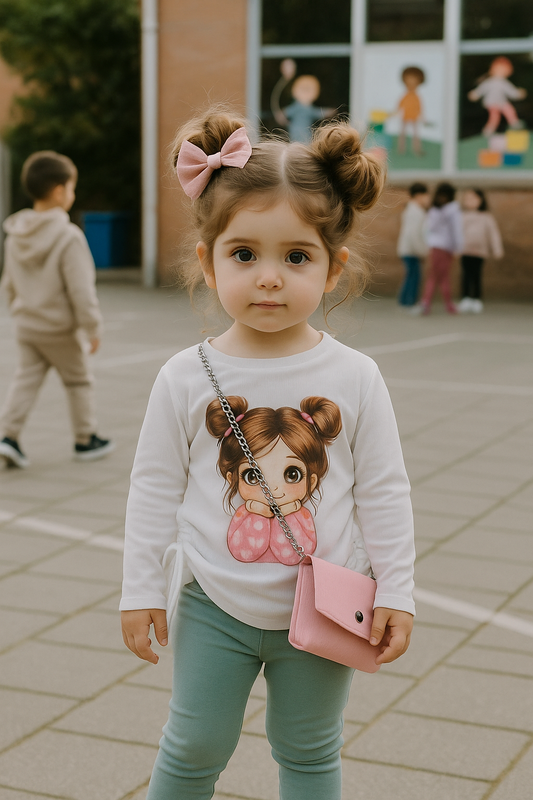 Camiseta muñeca corazones con bolso, de niña - Pronta moda