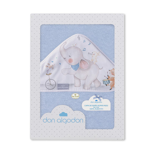 Capa baño bebé elefante en azul- Don Algodón