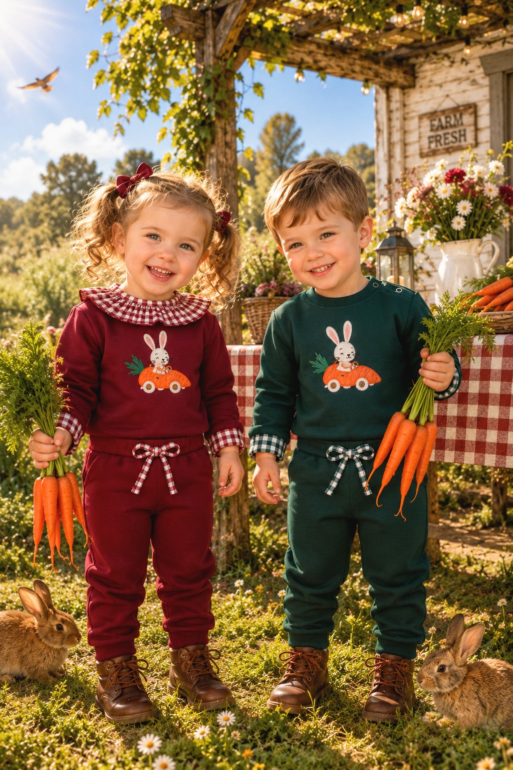 Chándal bebé niña conejo conduciendo un coche-zanahoria 🥕