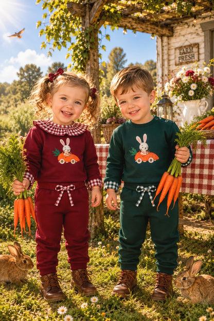 Chándal bebé niña conejo conduciendo un coche-zanahoria 🥕
