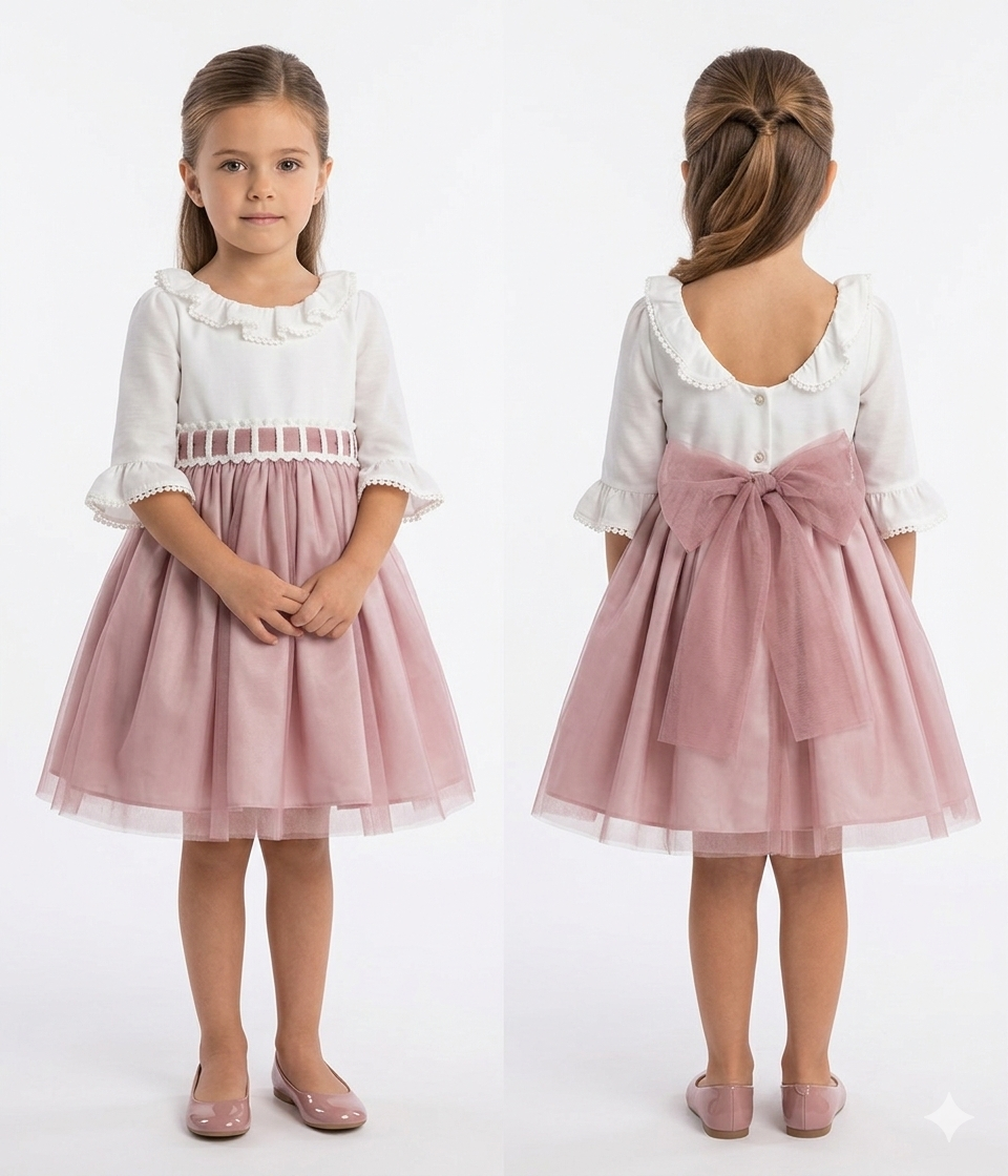 26027 Vestido Ceremonia Romantic en rosa